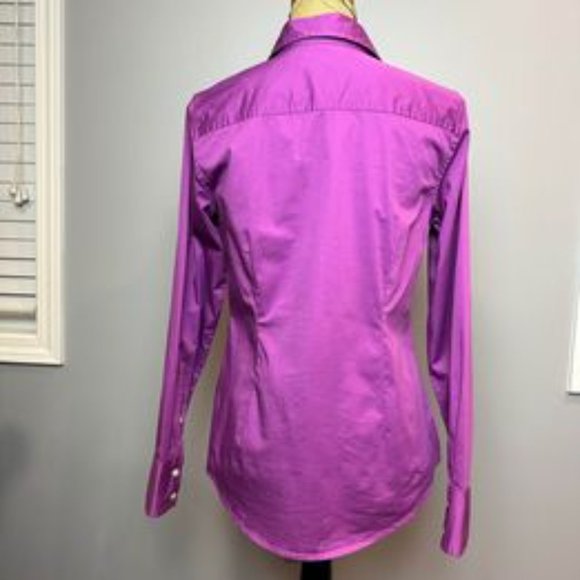 Women's Tommy Hilfiger Stretch Medium long sleeve purple button down blouse top - Picture 3 of 7